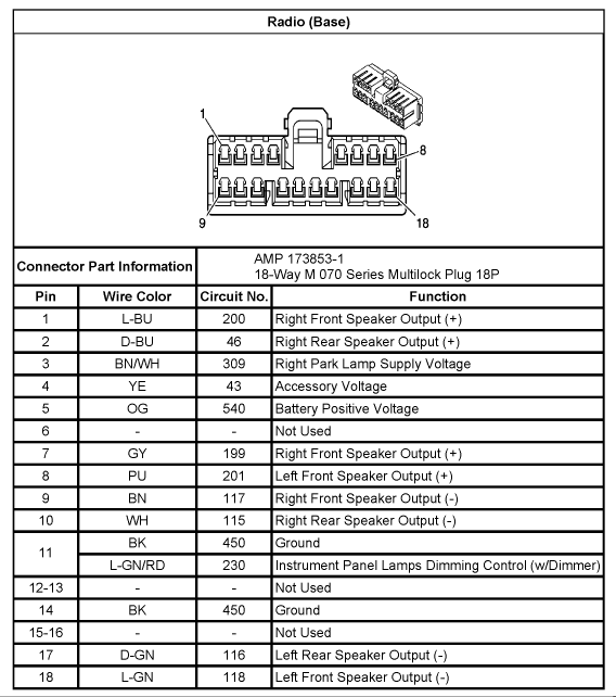 chevrolet radio connector pinout details