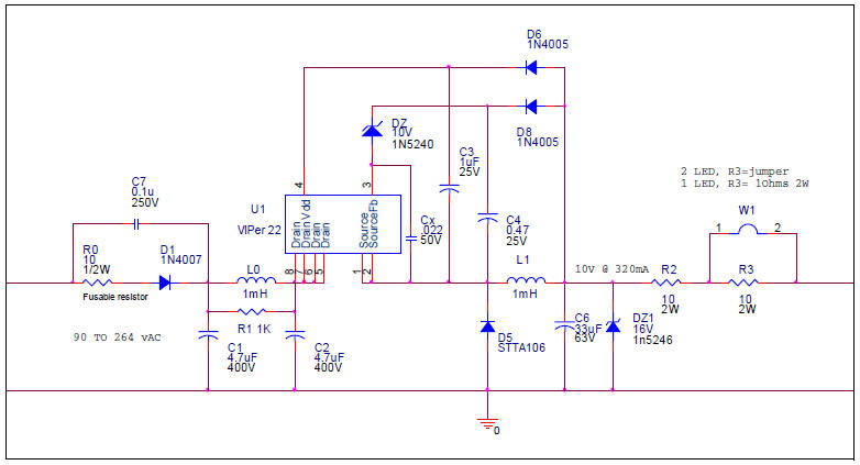 White LED driver constant current non isolated 230V circuit diagram