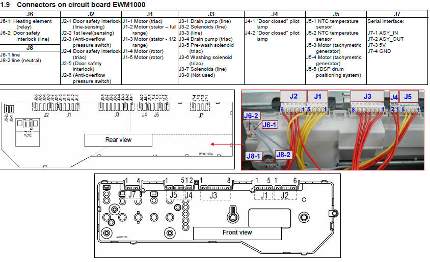 EWM1000 wahing machine circuit board connectors