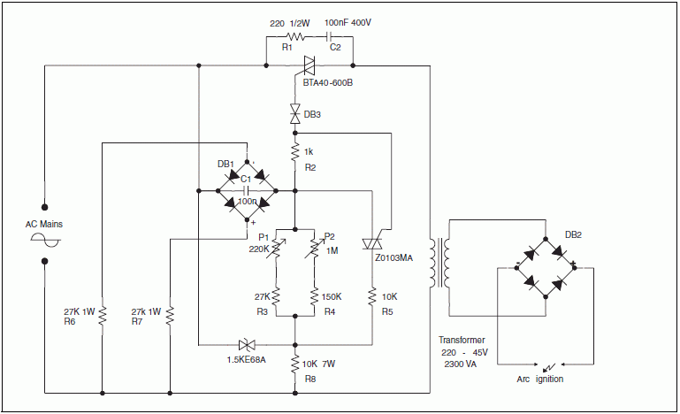 Arc welding transformer power regulation schematic